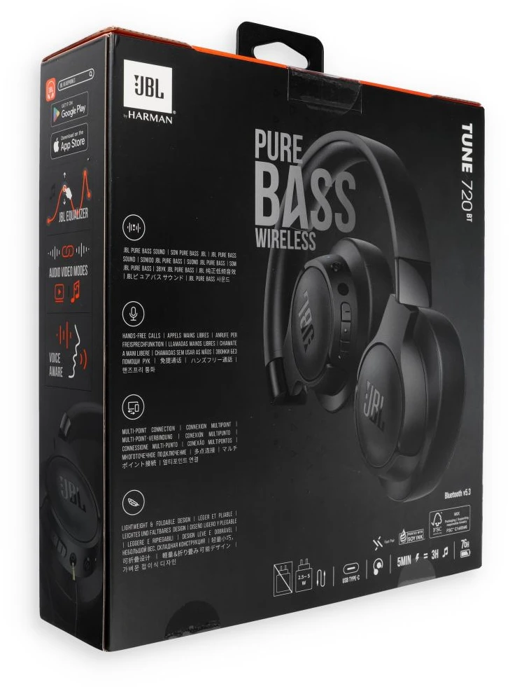 Belaidės ausinės JBL Tune 720BT, Juodos spalvos