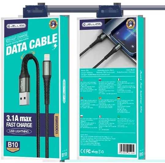 JELLICO cable B10 Lightning 3.1A 1M Juodas