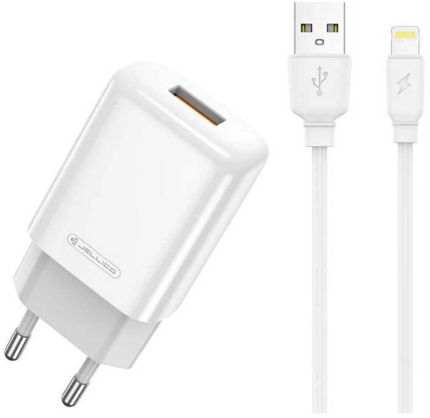 Įkroviklis Jellico EU01 2.4A USB-A + USB-A iki Lightning kabelis 1.0m baltas