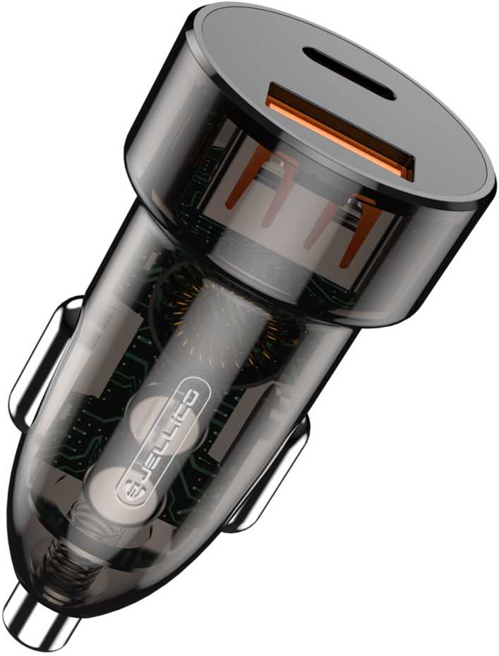 Automobilinis įkroviklis 30W PD USB-C + USB 3.0 Jellico F12 juodos spalvos