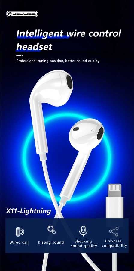 JELLICO su laidu ausinės EP2A Lightning su mikrofonu 1.2M Baltas