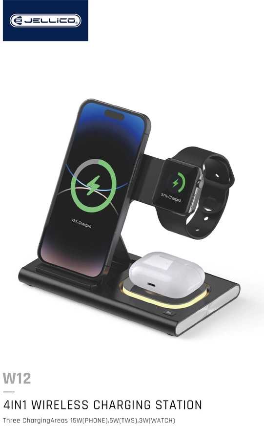 JELLICO wireless charger 3in1 W12 15W Juodas