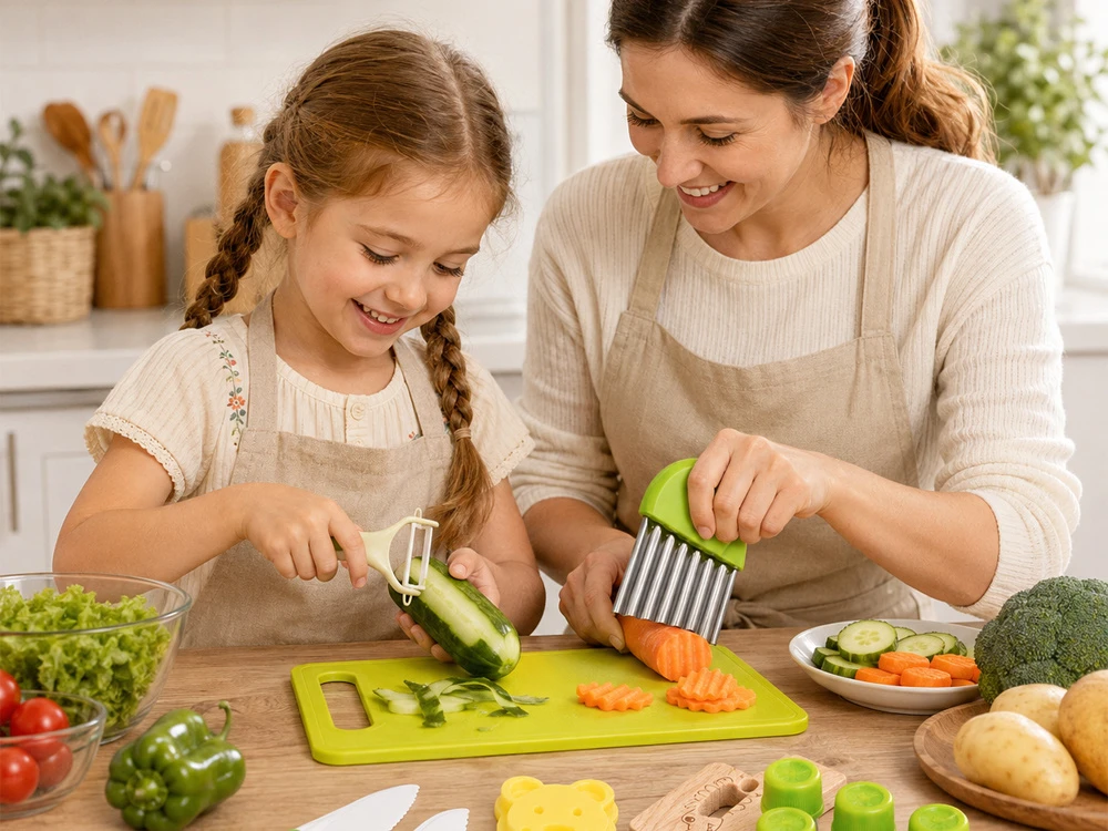 Jokomisiada 14-Piece Children’s Kitchen Set with Knives, Cutting Board and Cutters ZA6601
