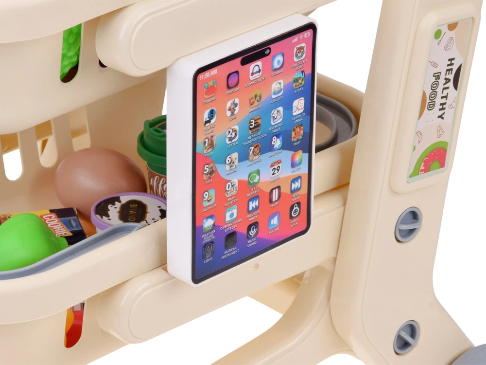 Jokomisiada 2-in-1 Kids’ Shopping Cart with Interactive Planšetė, Baskets and Play Food ZA6346
