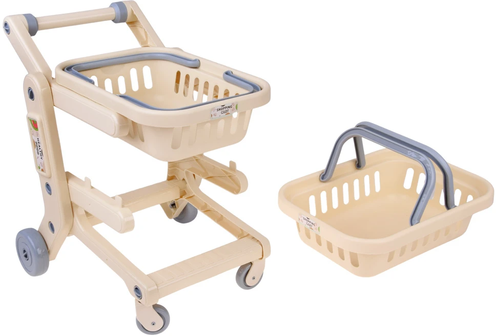 Jokomisiada 2-in-1 Kids’ Shopping Cart with Interactive Planšetė, Baskets and Play Food ZA6346