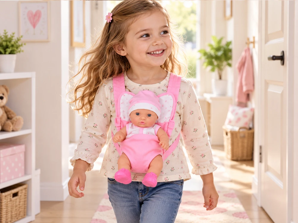 Jokomisiada 20 cm Baby Doll in a Carrier with Pacifier, Bottle and Accessories ZA6332