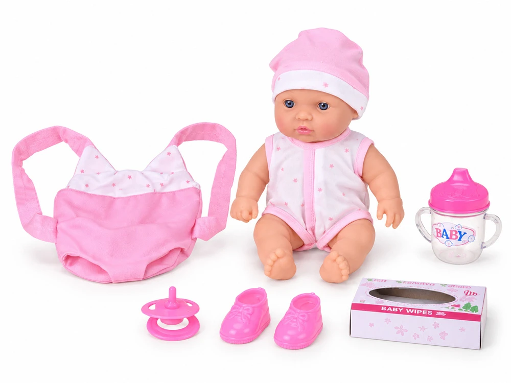Jokomisiada 20 cm Baby Doll in a Carrier with Pacifier, Bottle and Accessories ZA6332