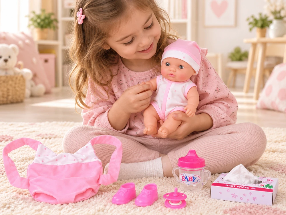 Jokomisiada 20 cm Baby Doll in a Carrier with Pacifier, Bottle and Accessories ZA6332