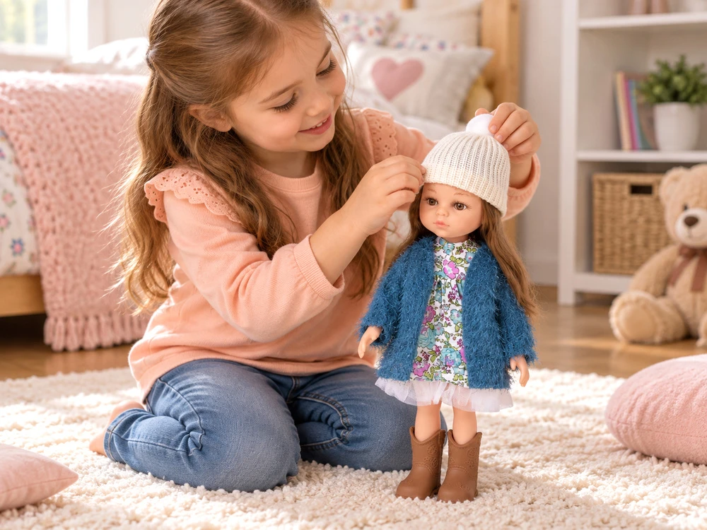 Jokomisiada 35cm AUTUMN doll with ruda hair in a coat and hat ZA6438
