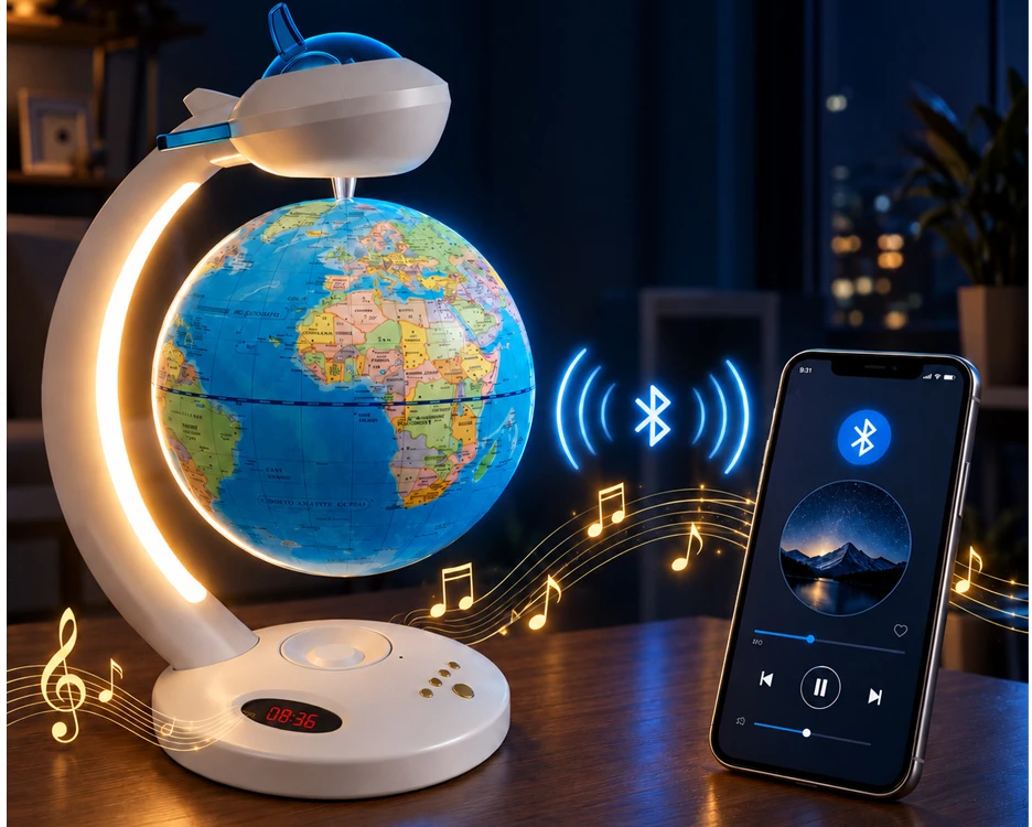 Jokomisiada 4-in-1 levitating globe, 360° rotation - LED lamp, BT speaker, clock ZA6313