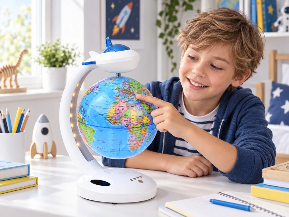 Jokomisiada 4-in-1 levitating globe, 360° rotation - LED lamp, BT speaker, clock ZA6313