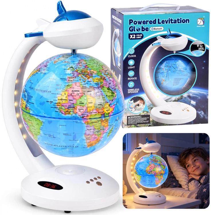 Jokomisiada 4-in-1 levitating globe, 360° rotation - LED lamp, BT speaker, clock ZA6313