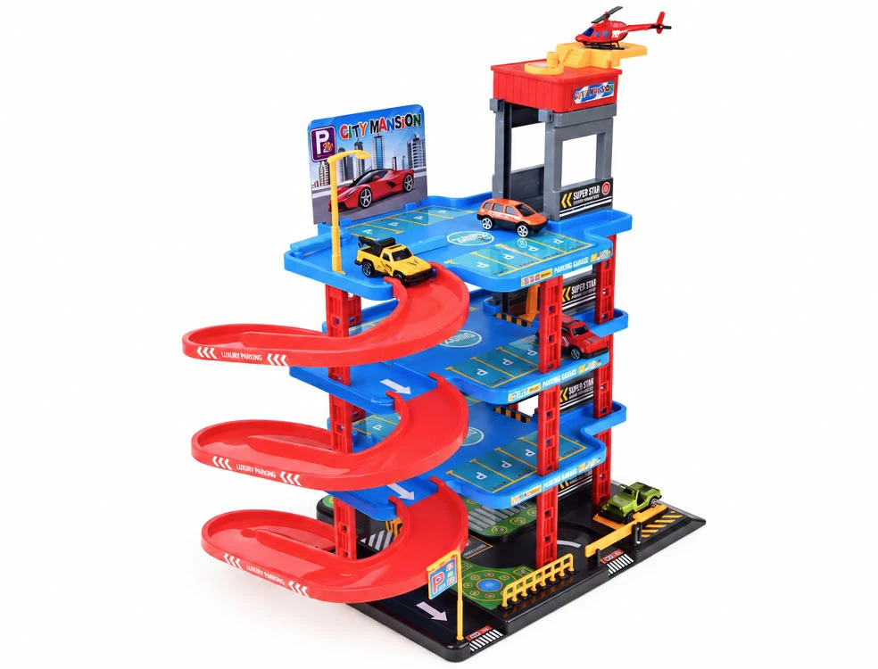 Jokomisiada 4-Level Parking Garage Lift Car Wash Toy Cars Helicopter Ramps ZA6198
