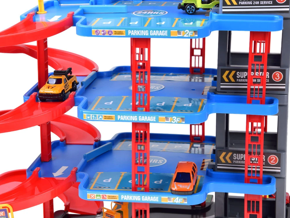 Jokomisiada 4-Level Parking Garage Lift Car Wash Toy Cars Helicopter Ramps ZA6198