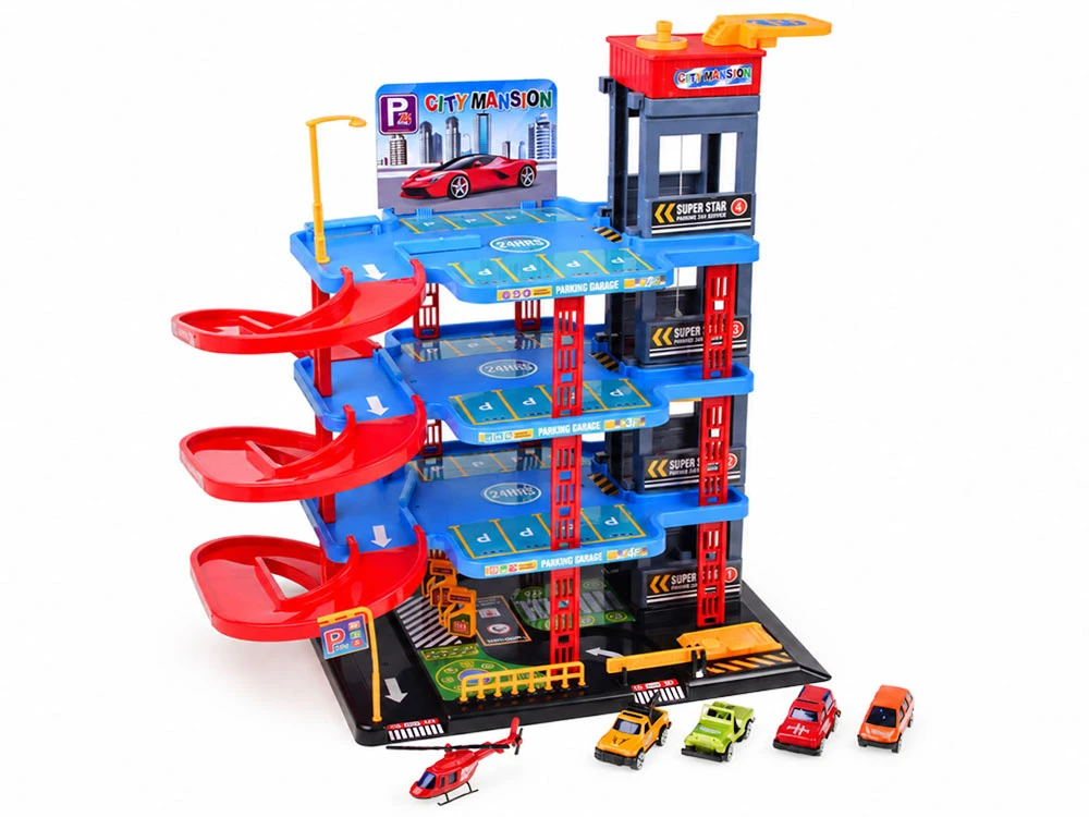Jokomisiada 4-Level Parking Garage Lift Car Wash Toy Cars Helicopter Ramps ZA6198