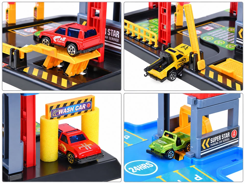 Jokomisiada 4-Level Parking Garage Lift Car Wash Toy Cars Helicopter Ramps ZA6198