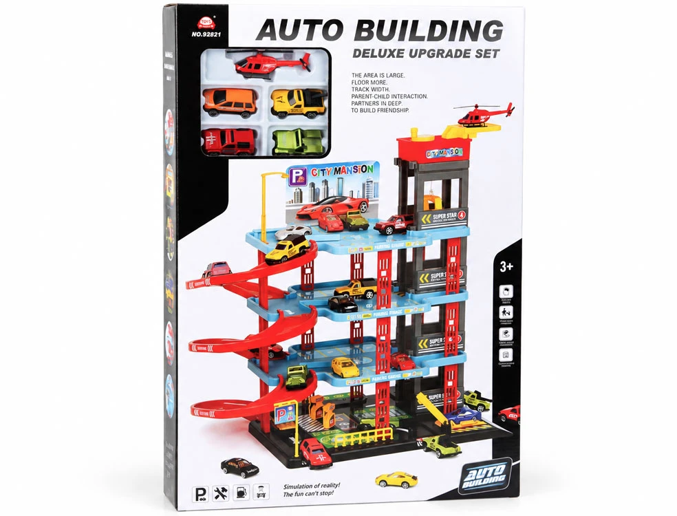 Jokomisiada 4-Level Parking Garage Lift Car Wash Toy Cars Helicopter Ramps ZA6198