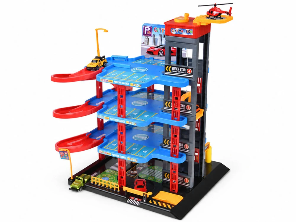Jokomisiada 4-Level Parking Garage Lift Car Wash Toy Cars Helicopter Ramps ZA6198