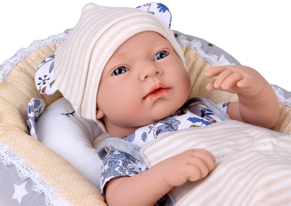 Jokomisiada 40 cm Baby Doll with Nest, Pillow and Blanket – Pretend Play Set