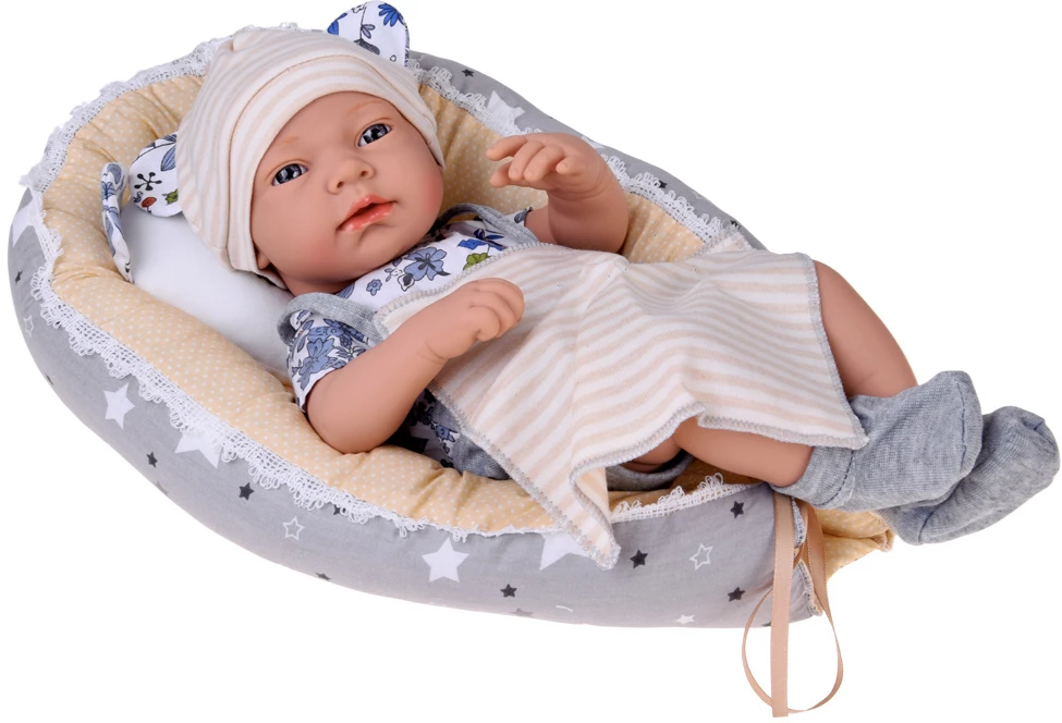 Jokomisiada 40 cm Baby Doll with Nest, Pillow and Blanket – Pretend Play Set