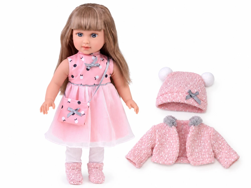 Jokomisiada Adorable 43 cm Doll with Long Hair, Rožinė Dress and Jacket ZA6442