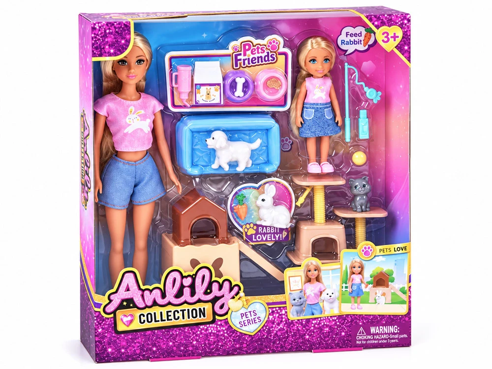 Jokomisiada Anlily Animal Doll Set - Dog, Cat, Rabbit and Accessories ZA6229