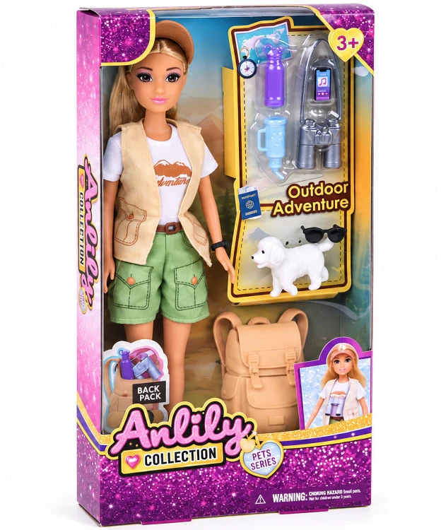 Jokomisiada Anlily Traveler Doll with a Dog + Backpack with Tourist Accessories ZA6230