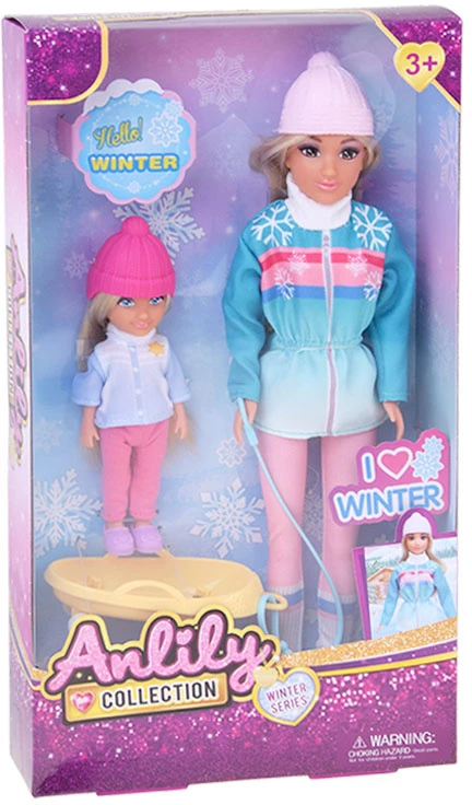 Jokomisiada Anlily Winter Style Doll - Small and Large in Jackets with Sleds ZA6632