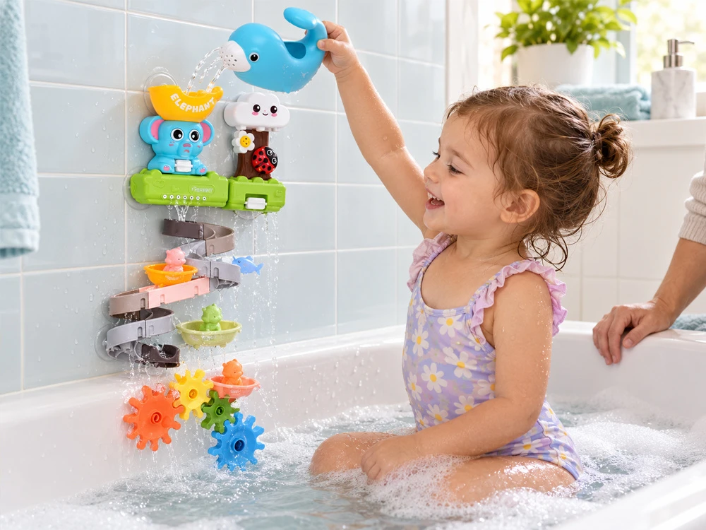 Jokomisiada Baby Bath Vanduo Track Elephant Seal Slide Bath Toy ZA6345