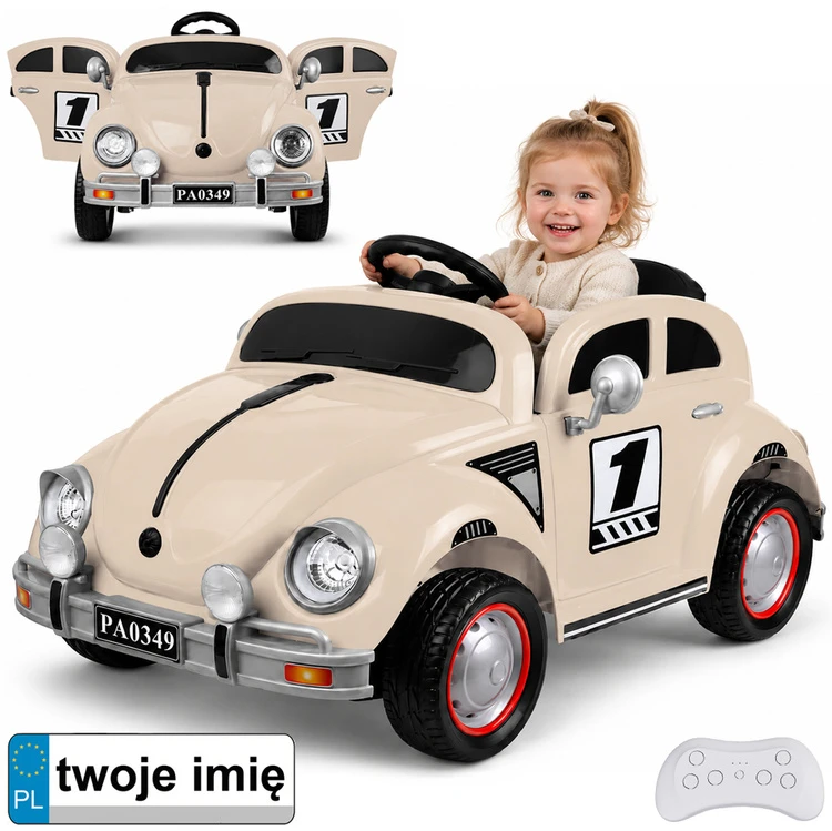Jokomisiada Baterija-powered car for children, beige retro, rocking effect, PA0349