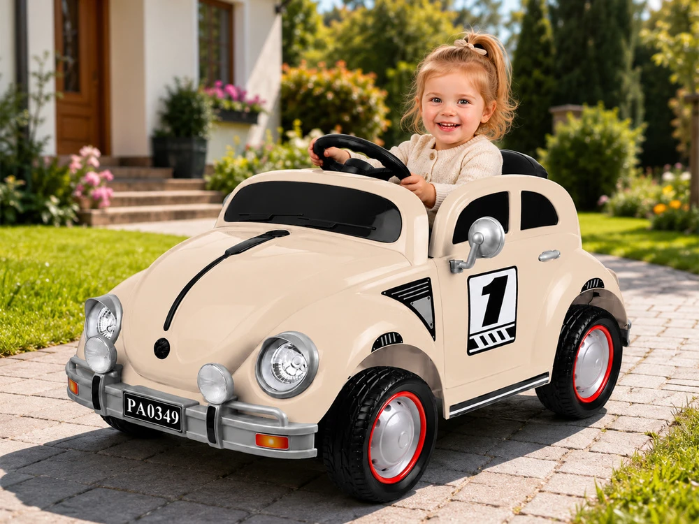 Jokomisiada Baterija-powered car for children, beige retro, rocking effect, PA0349