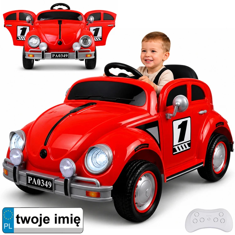Jokomisiada Baterija-powered car for children, red retro, rocking effect, PA0349