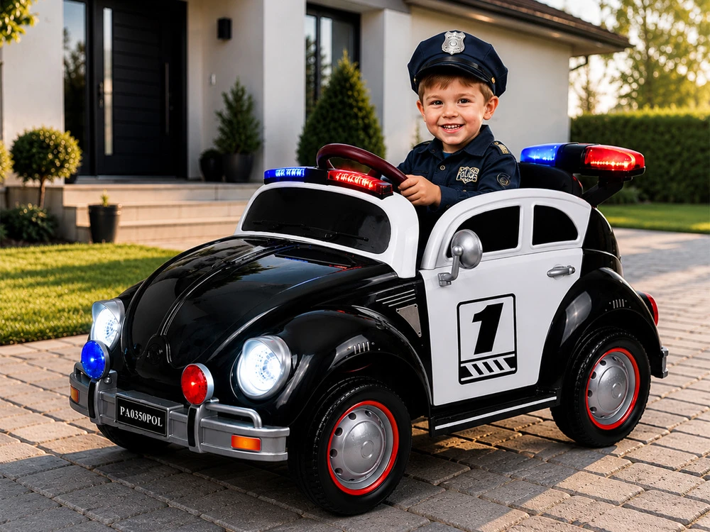 Jokomisiada Baterija-powered car for children, police car, Beetle, POLICE, rocking PA0350