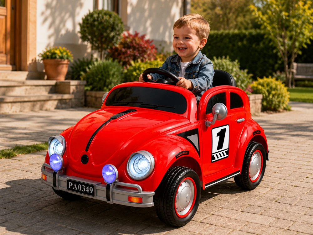 Jokomisiada Baterija-powered car for children, red retro, rocking effect, PA0349