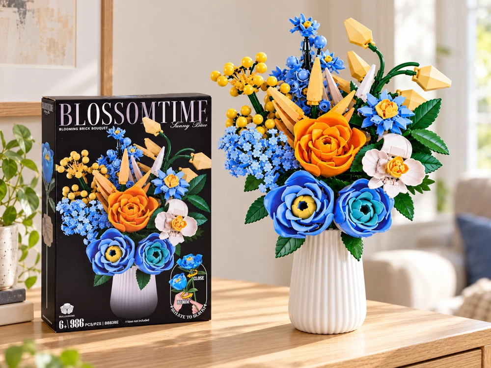 Jokomisiada BLOOMING FLOWERS blocks, moving bouquet - bud blooming effect, 986 pieces ZA6286