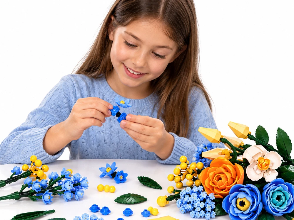Jokomisiada BLOOMING FLOWERS blocks, moving bouquet - bud blooming effect, 986 pieces ZA6286