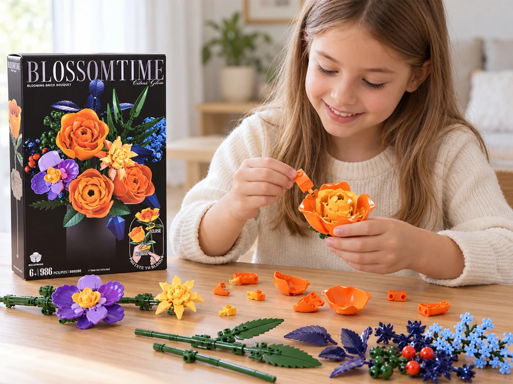 Jokomisiada BLOOMING FLOWERS blocks, moving bouquet - bud blooming effect, 986 pieces ZA6287