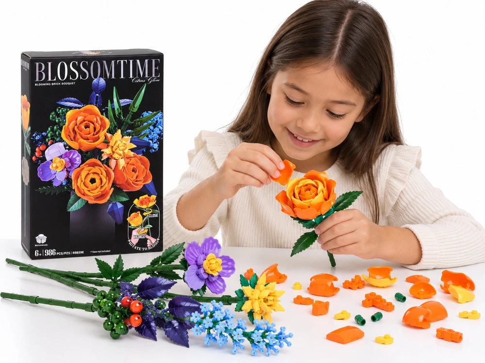 Jokomisiada BLOOMING FLOWERS blocks, moving bouquet - bud blooming effect, 986 pieces ZA6287