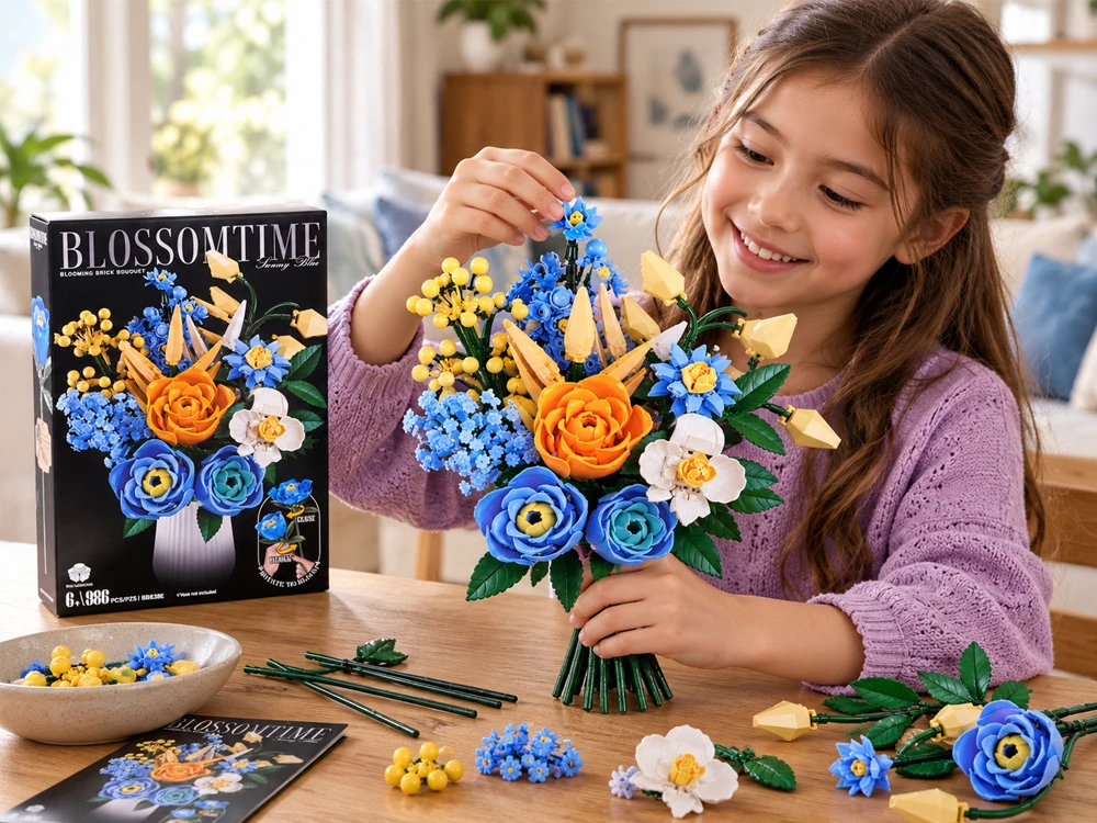 Jokomisiada BLOOMING FLOWERS blocks, moving bouquet - bud blooming effect, 986 pieces ZA6286