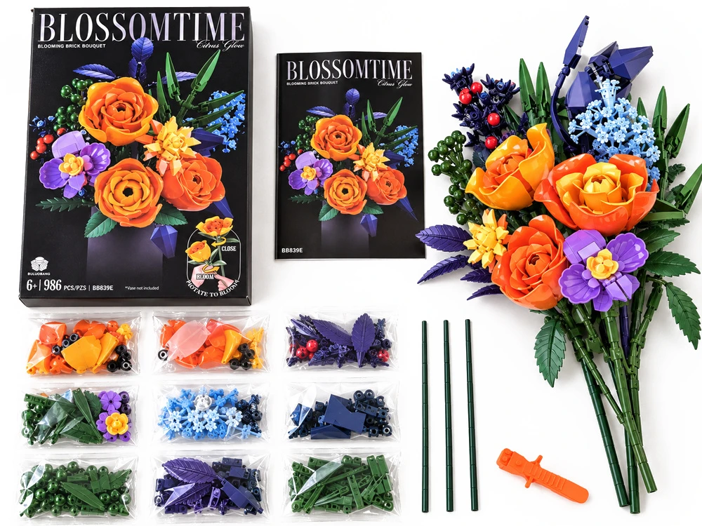 Jokomisiada BLOOMING FLOWERS blocks, moving bouquet - bud blooming effect, 986 pieces ZA6287