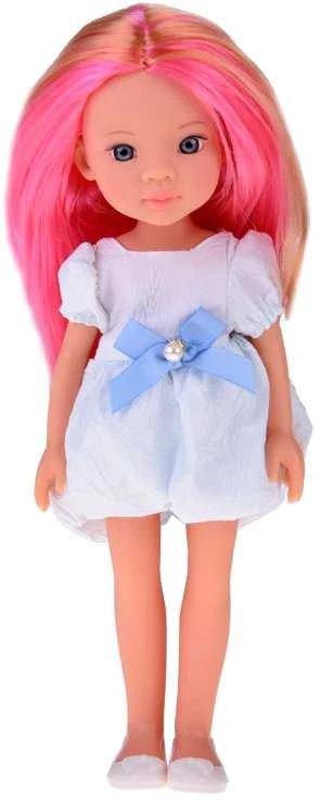 Jokomisiada Charming Doll in a Baltas Dress with a Mėlyna Bow, 33 cm Doll ZA5850