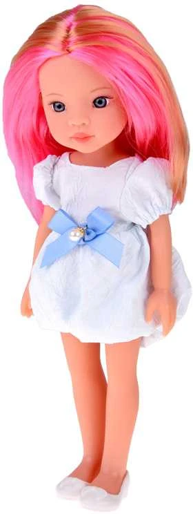 Jokomisiada Charming Doll in a Baltas Dress with a Mėlyna Bow, 33 cm Doll ZA5850