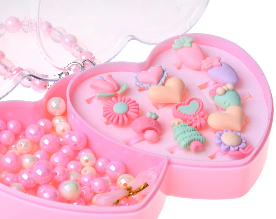 Jokomisiada Children's Jewellery Set 12 Rings Beads Heart-Shaped Case ZA6277