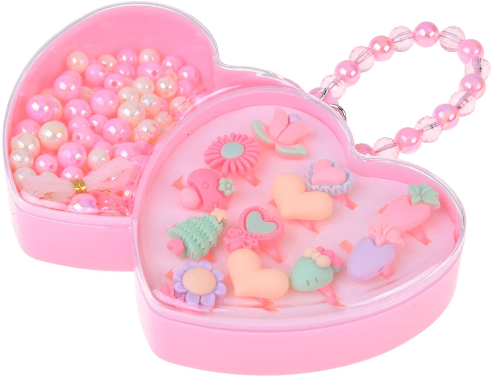 Jokomisiada Children's Jewellery Set 12 Rings Beads Heart-Shaped Case ZA6277