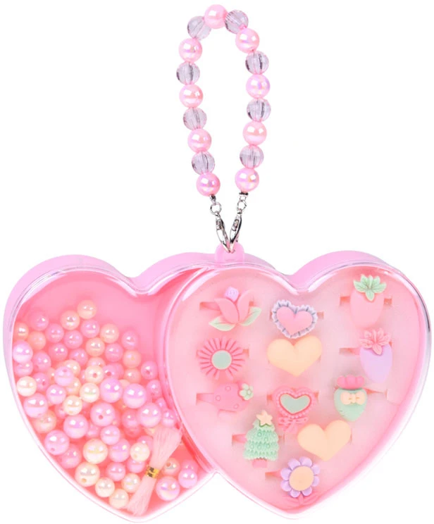 Jokomisiada Children's Jewellery Set 12 Rings Beads Heart-Shaped Case ZA6277