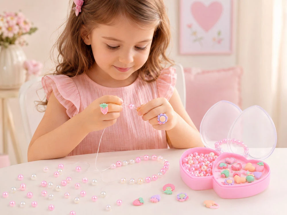 Jokomisiada Children's Jewellery Set 12 Rings Beads Heart-Shaped Case ZA6277