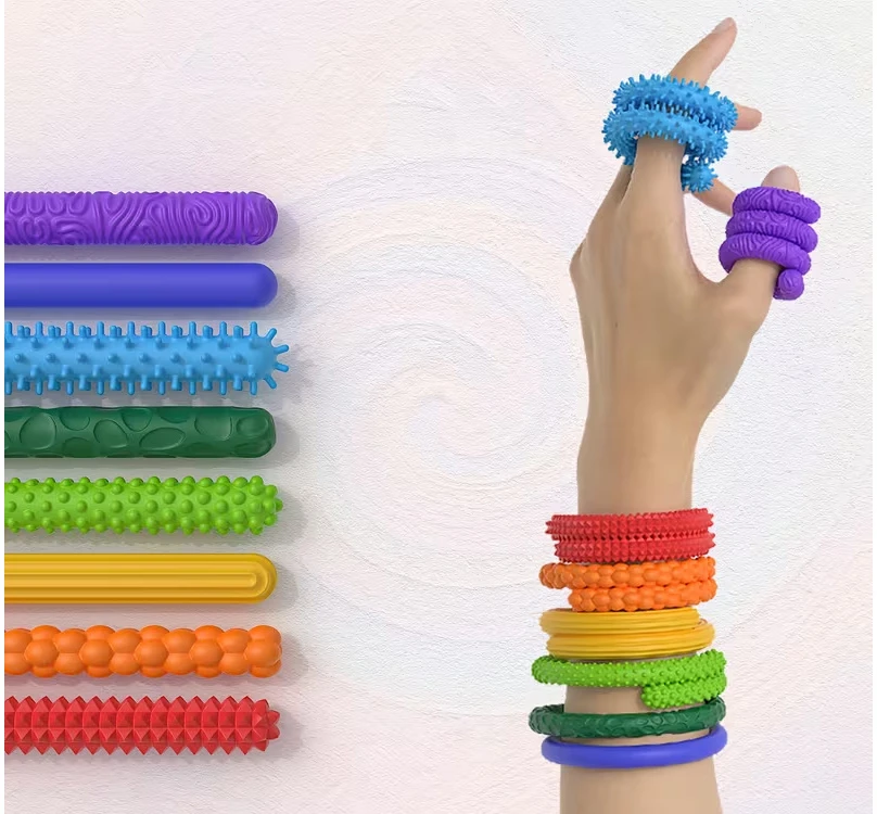 Jokomisiada Colourful Silicone Sensory Sticks Anti-Stress Fidget Toy, 8 Pieces A6424