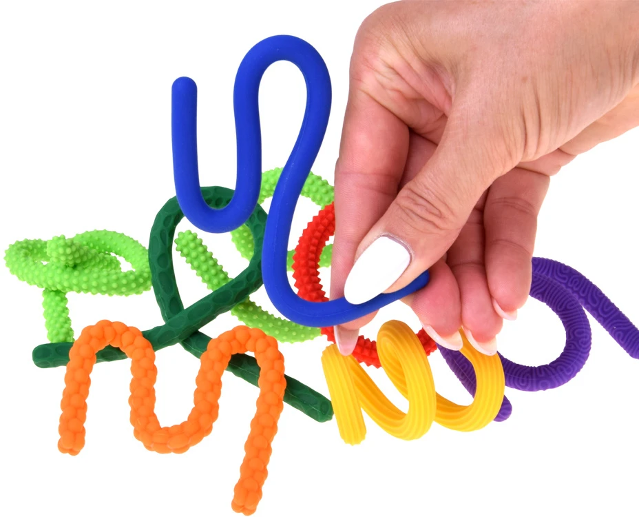 Jokomisiada Colourful Silicone Sensory Sticks Anti-Stress Fidget Toy, 8 Pieces A6424