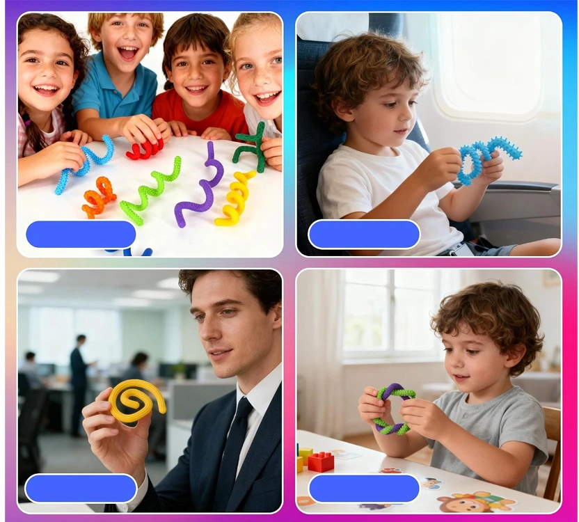 Jokomisiada Colourful Silicone Sensory Sticks Anti-Stress Fidget Toy, 8 Pieces A6424