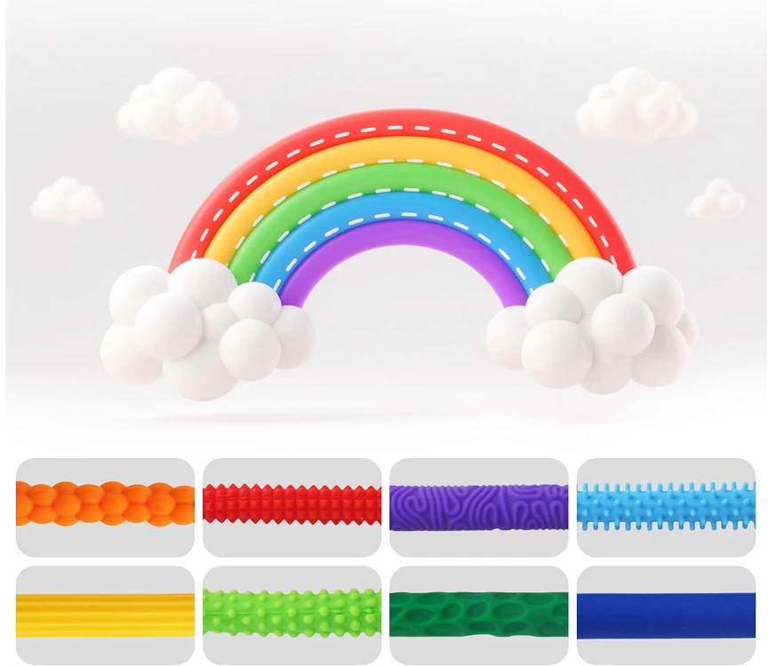 Jokomisiada Colourful Silicone Sensory Sticks Anti-Stress Fidget Toy, 8 Pieces A6424